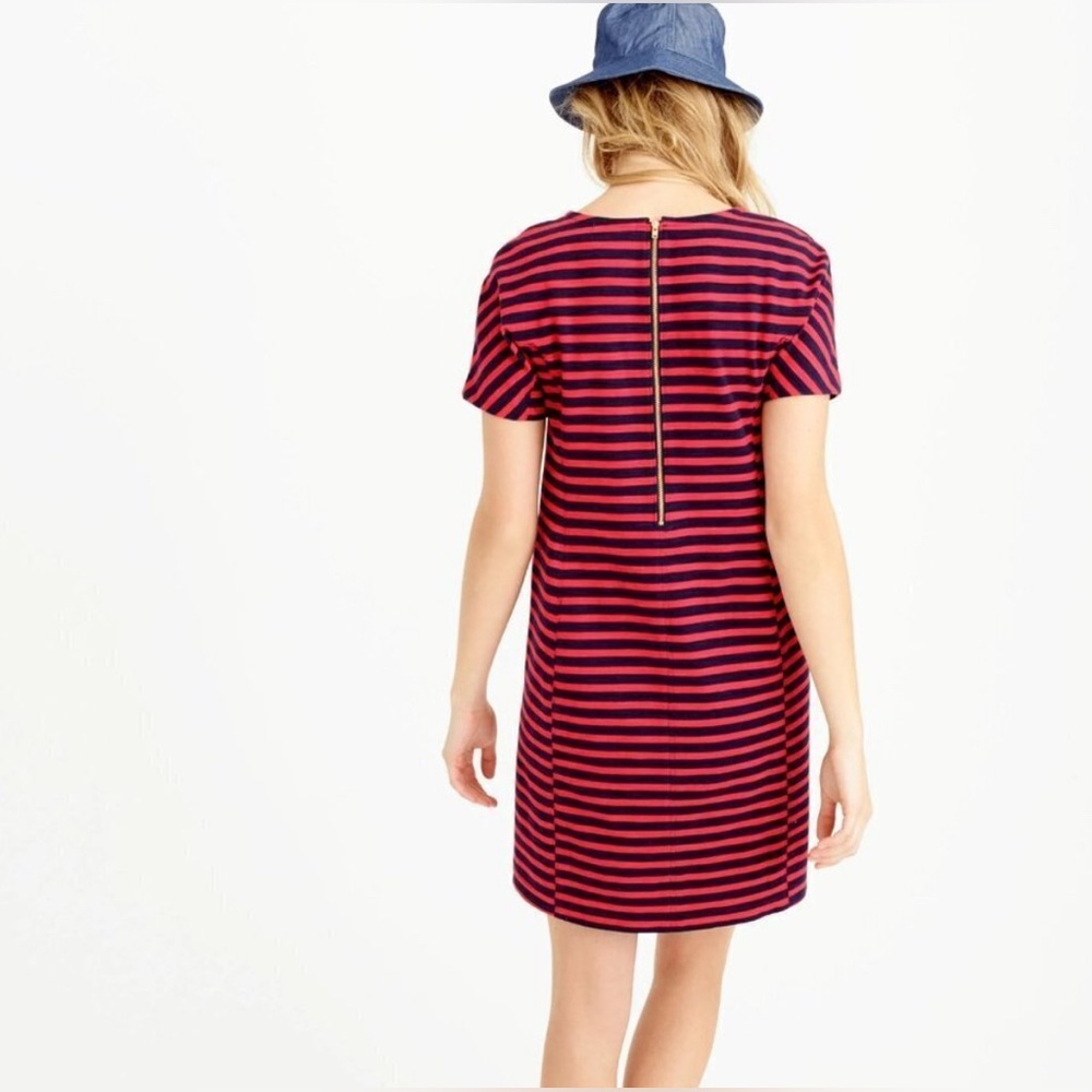 J.CREW Red and Blue Striped T-Shirt Dress